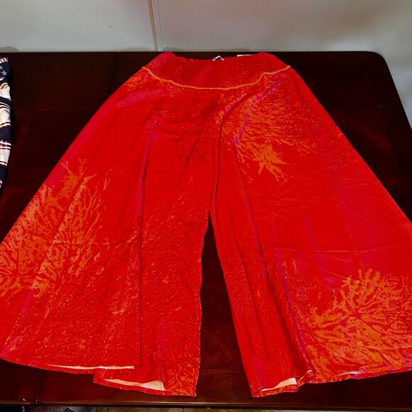 Modaposa 2-Pcs Wide Leg Pants Smocked Waist & Matching Beach Bag Orange Boho - Picture 8 of 10